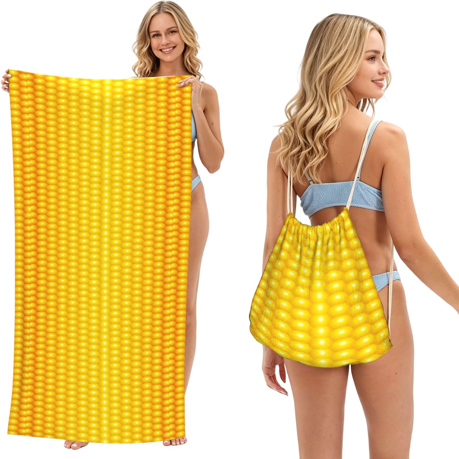 Noble Ren Fresh Ripe Corn Cobs Pattern 2 In 1 Packable Towel Bag Beach Backpack Unisex Suitable For Travel Picnic Vacation And Camping