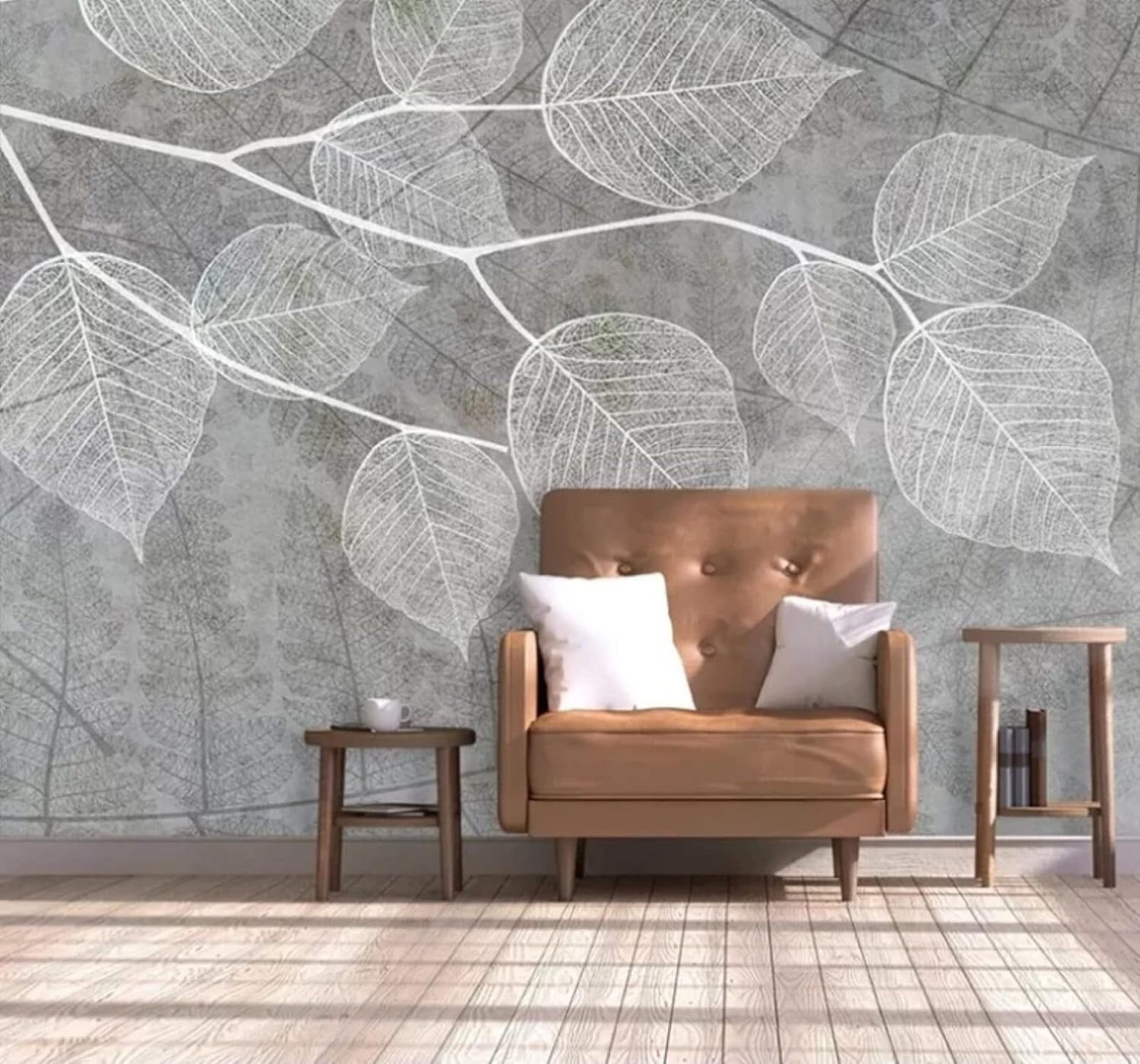 Minimalist Hand Drawn Grey Leaf Texture 3D Wallpaper Easy Install Feature Office Living Room Sofa Bedroom TV Background Wall Decoration-350cm×256cm