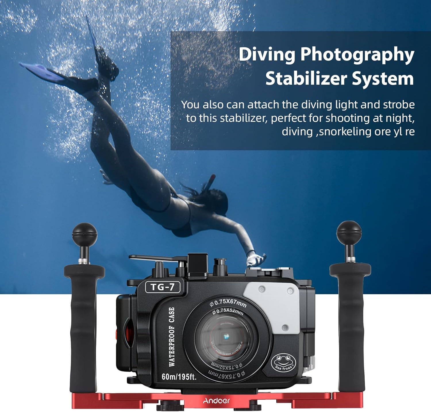 Andoer Dual Handle Camera Diving Rig Handheld Underwater Tray Stabilizer Adjustable for GoPro Canon Sony Nikon DSLR Camera Waterproof Housing Bracket