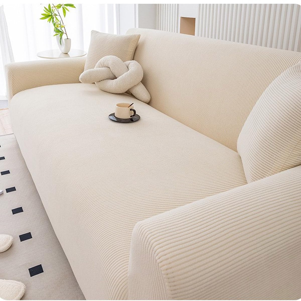 Njbtomj White High Stretch Sofa Covers, Non-Slip Couch Covers All-Inclusive Sofa Slipcover Washable Stretchable Furniture Protector For Kids And Pets Suitable For All Seasons (Size:4 Seater(235-300Cm),Color:white)