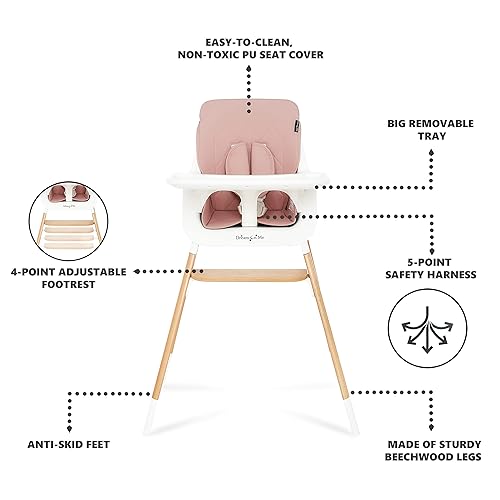 Miniatura 3 de Dream On Me Nibble - Silla alta compacta de madera en color rosa peso ligero portátil funda de asiento extraíble I bandeja ajustable I bebé y niño