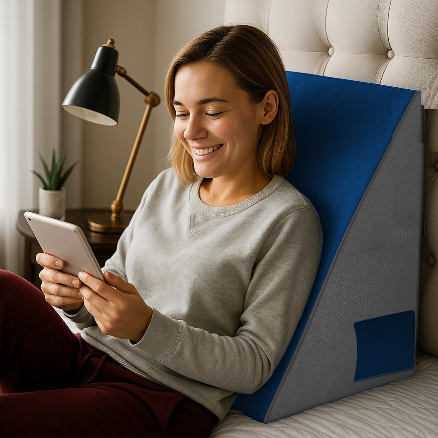 Ultimate Wedge Pillow Memory Foam | Complete Back Rest Support Wedge Cushion Pillow for Bed | Sleeping, Leg Elevator, Pregnancy, Gifting Pillow, Acid Reflux, Reading Grey/Blue