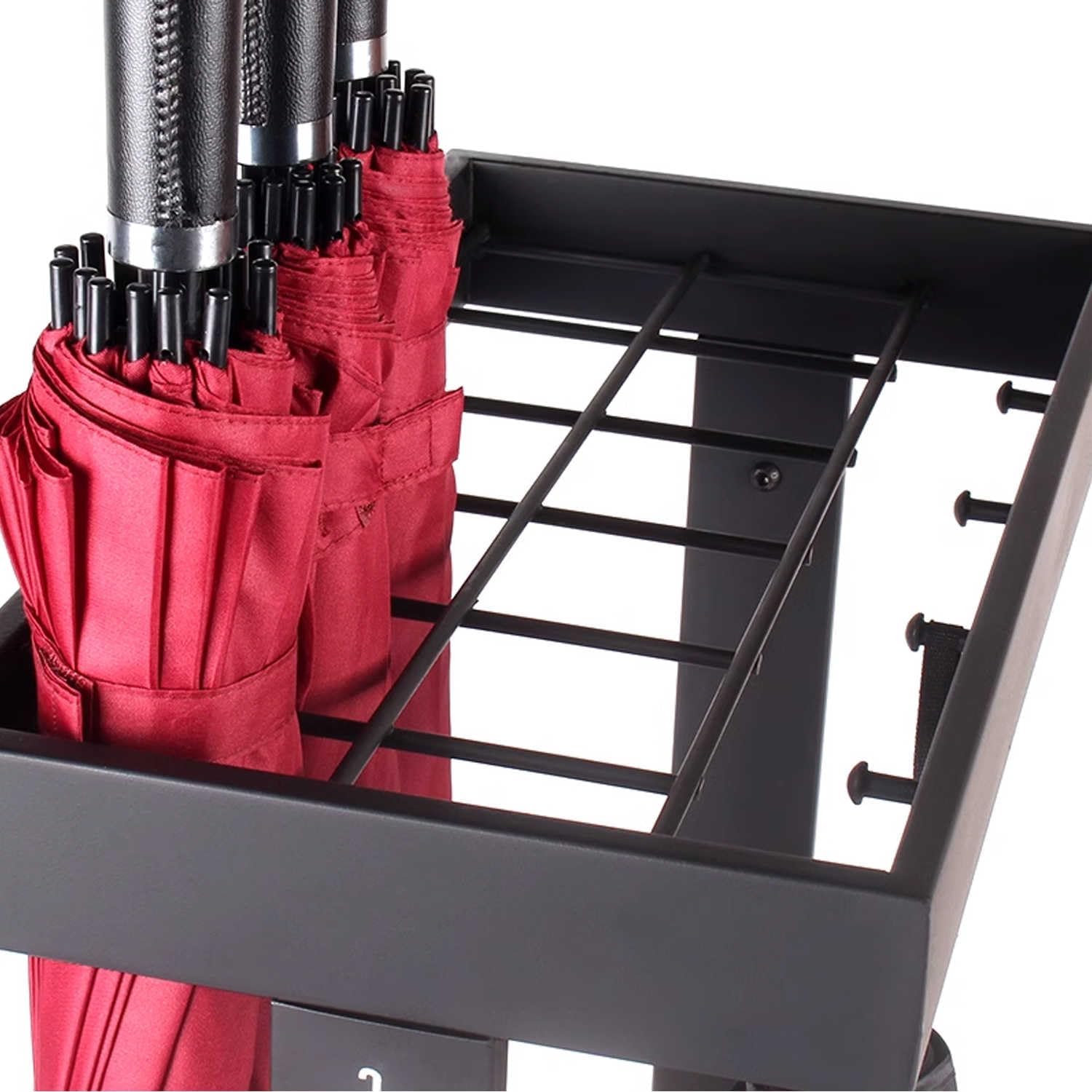 Large Black Metal Umbrella Stand with Extra Hooks, Drip Tray Design, Perfect for Home, Office, Entryway - Stylish and Functional Umbrella Holder