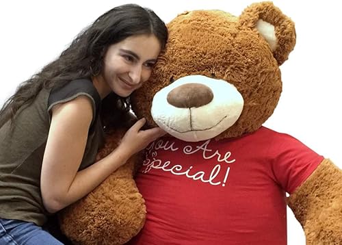 Miniatura 1 de Big Plush Oso de peluche gigante de 5 pies – Wearing You are Special camiseta de 60 pulgadas suave color marrón canela enorme oso de peluche