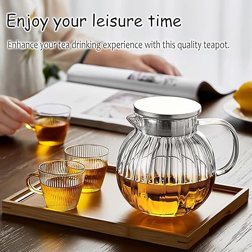 Miniatura 6 de Tetera de vidrio apta para estufa y microondas, hervidor de té de vidrio de borosilicato con tapa colador, tetera de vidrio de 44 onzas  44.0 fl oz