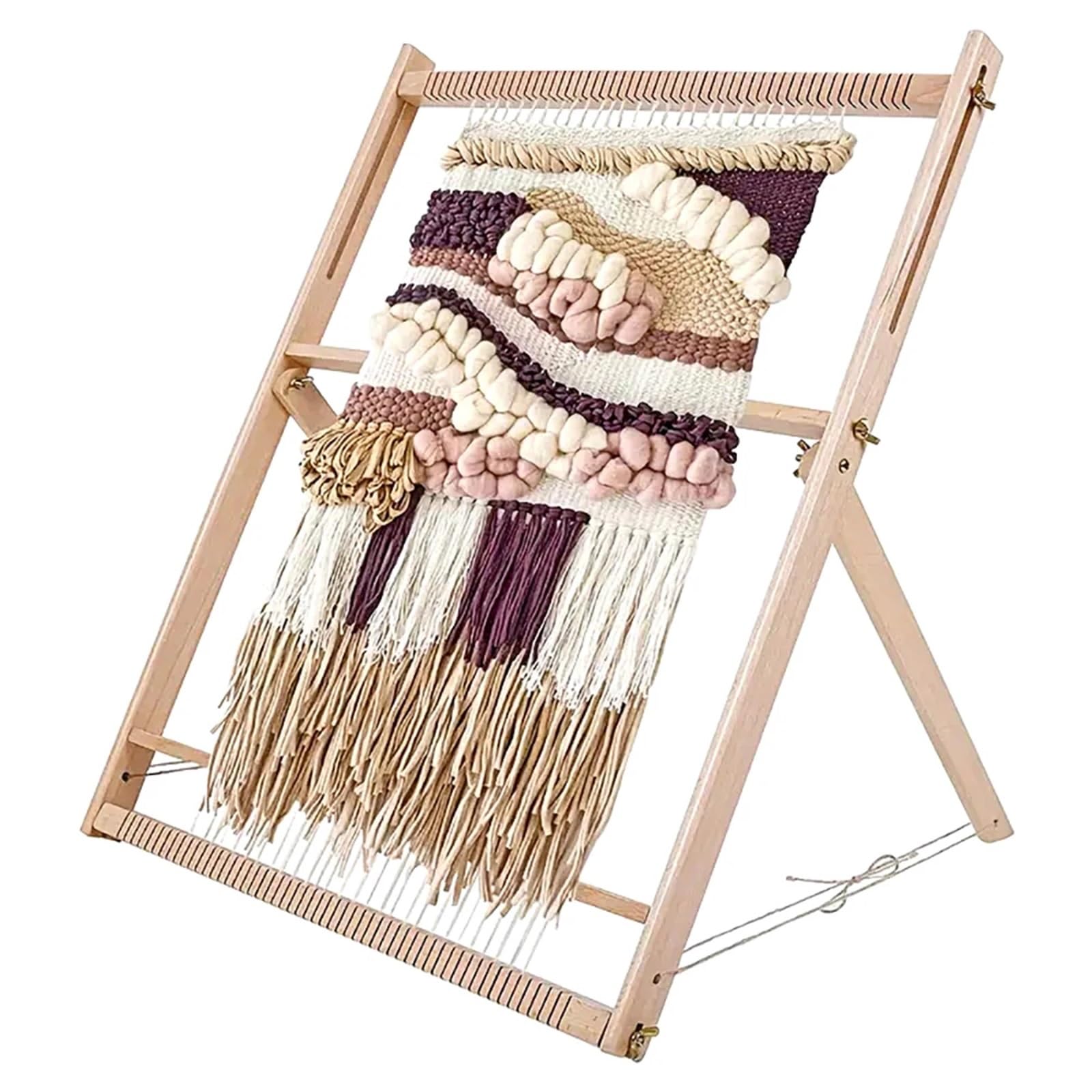 Strickliesel Erwachsene Webstuhl-Set aus Buchenholz, faltbar, verstellbar, gewebter Wandkunst-Webstuhl for Wandteppich/Bodenmatte/Schal, Handstrickrahmen