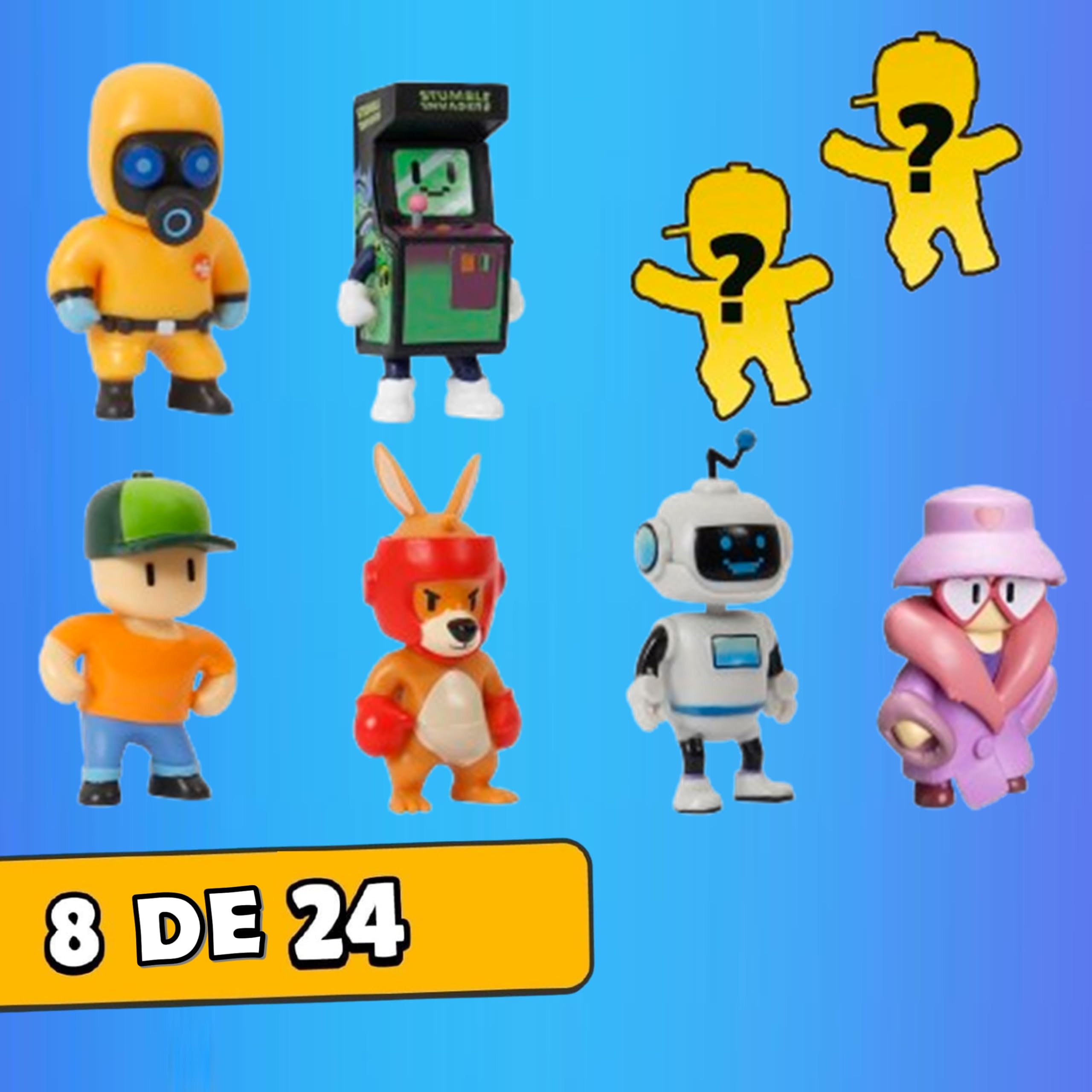 Bizak Stumble Guys 64112072-5 - Set di 8 figurine d'azione Boxing Roo + Mr Stumble, personaggi da collezione, licenza ufficiale per videogiochi di demolizione, fan per adulti e ragazzi e ragazze