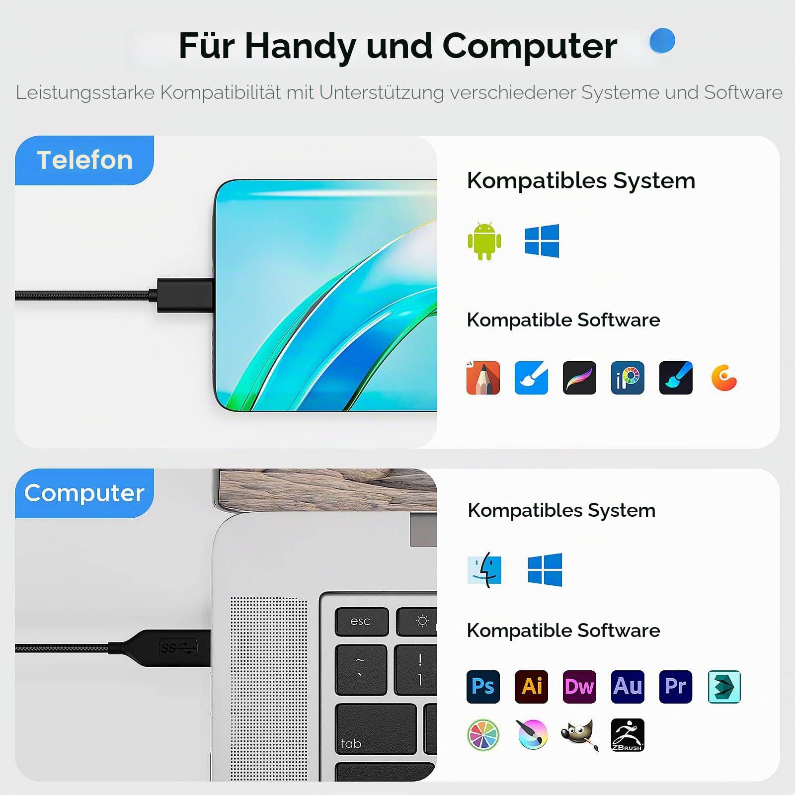 Grafik-Zeichentablett mit Ständer, 25,4 x 15,2 cm, Zeichentablett mit 8192 Level-Stift, 12 Hotkeys, digitaler Zeichenblock, kompatibel mit PC/Mac/Android für Malen, Design und