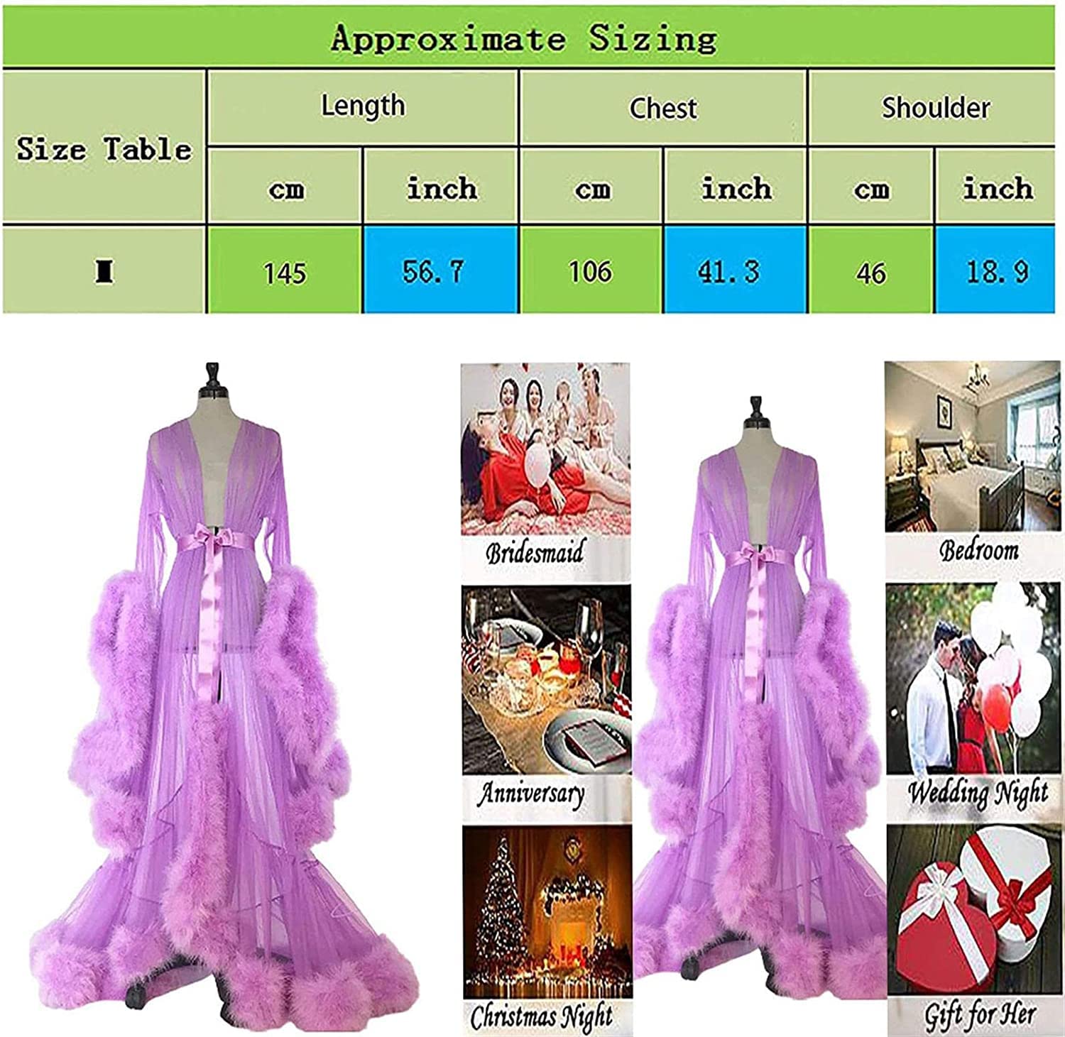 Abito Trasparente In Piume Con Maniche Svasate – Vestaglia Da Notte Sexy In Pizzo, Scollo A V, Per Serate Speciali E Boudoir
