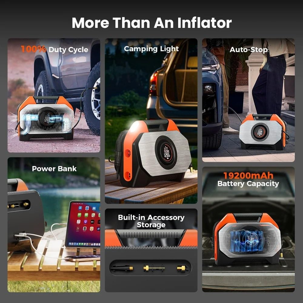 Inflador Ruedas Coche Cilindro dual portátil del ciclo del compresor de aire bomba de aire del inflador del neumático de coche de 19200 mAh bomba del globo P600 Compresores de aire portátiles