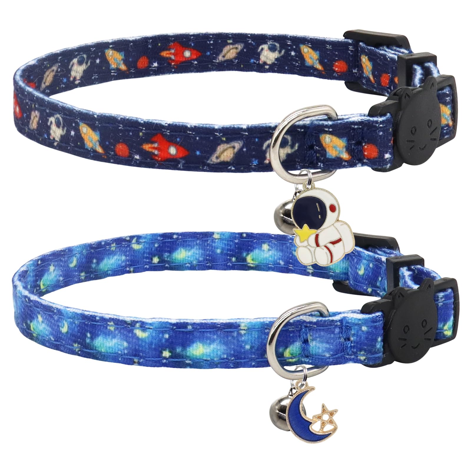 Giecooh Cat Collar Breakaway, 2 Pack Cotton Cats Collars with Bells, Cute Astronaut Shaped for Girl Boy Kittens
