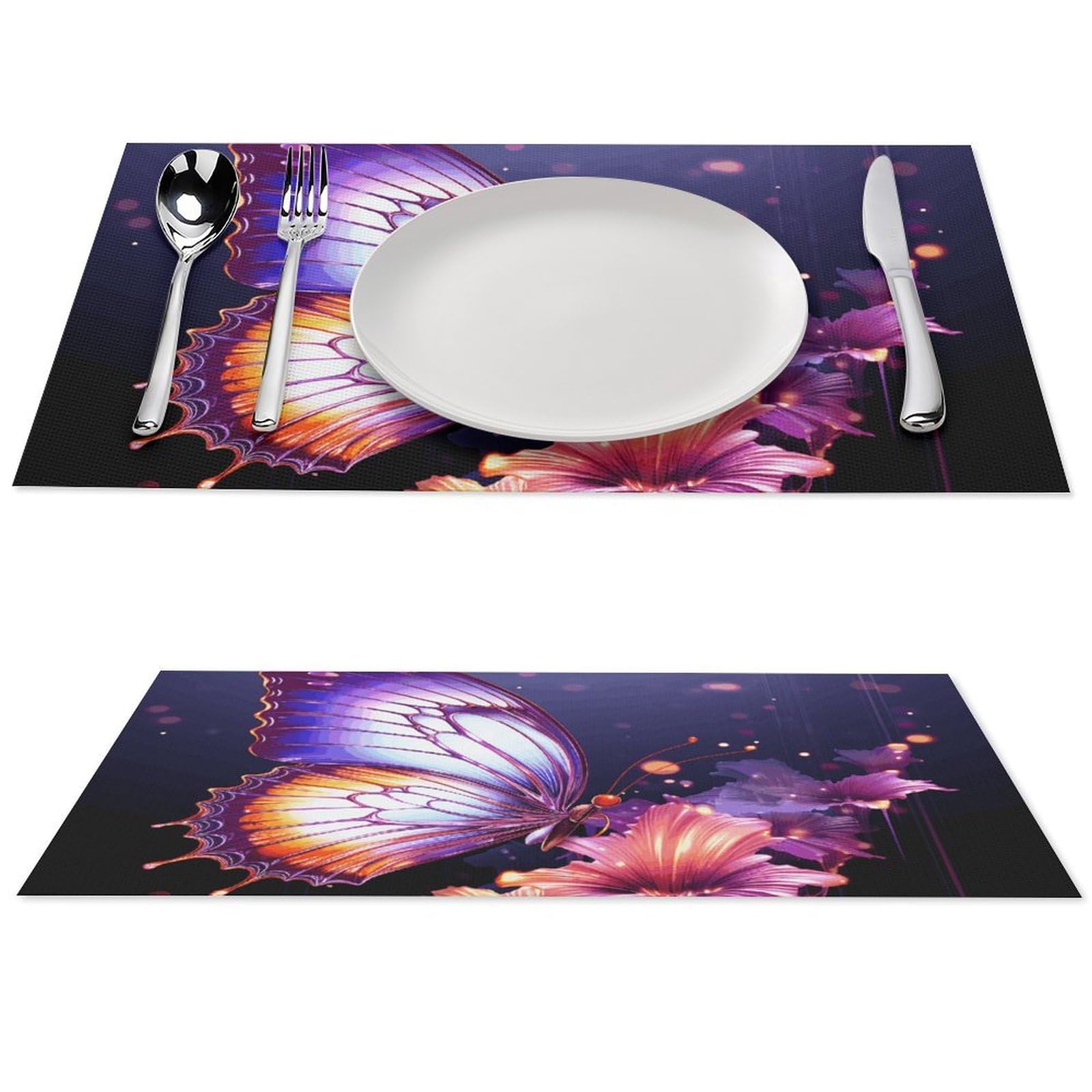 Sets de table imperméables motif papillon violet pour salle à manger