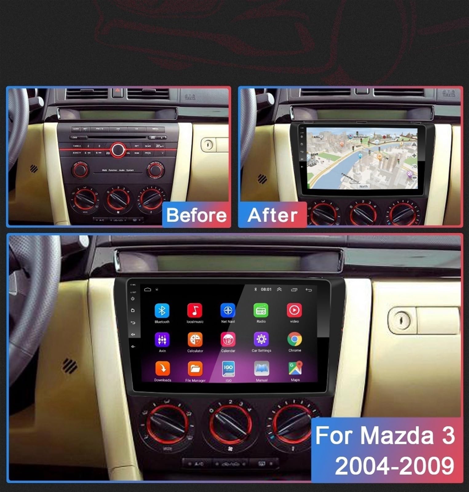 4G + 64G Android 9.0 samochodowy odtwarzacz DVD 3 2004 2005 2006-2013 Radio samochodowe nawigacja GPS WIFI RDS IPS multimedialny 2din