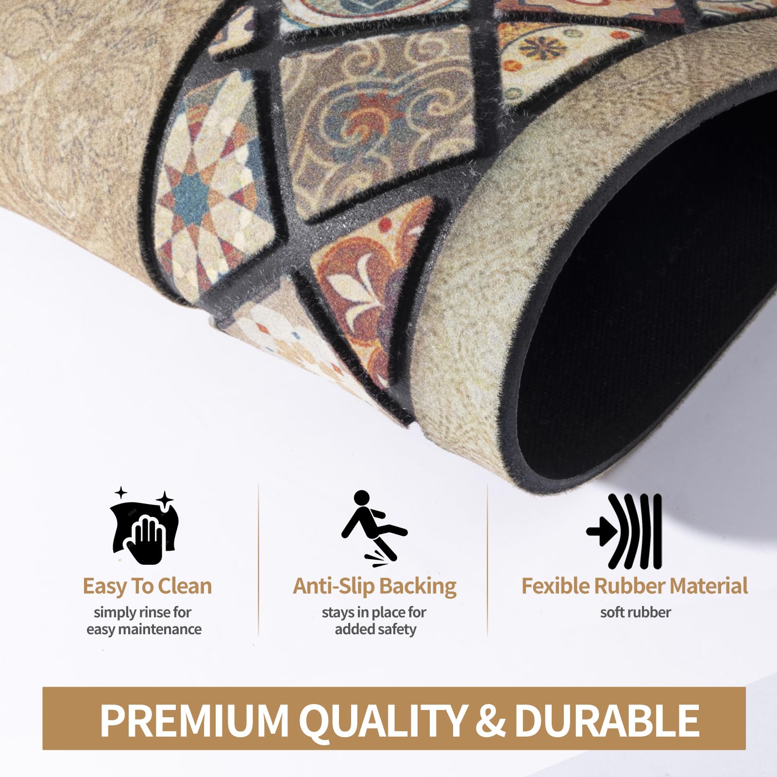 Durable Welcome Door Mats 24”x36” Large Front Door Mat Heavy Duty Outdoor Mat for Home Entrance Non-Slip Rubber Outside Door Mat Entryway Floor Mats，Flower