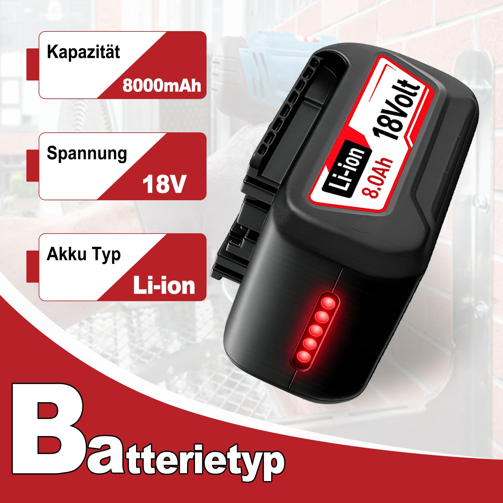4 Stück 8.0AH Li-Ion Ersatzakku für Bosch 18V Akku Lithium Akku Kompatibel mit Bosch 18V Serie BAT609 BAT609G BAT618 BAT618G BAT619 (Nicht Kompatibel mit 18 Volt Green Tools House & Garden System)