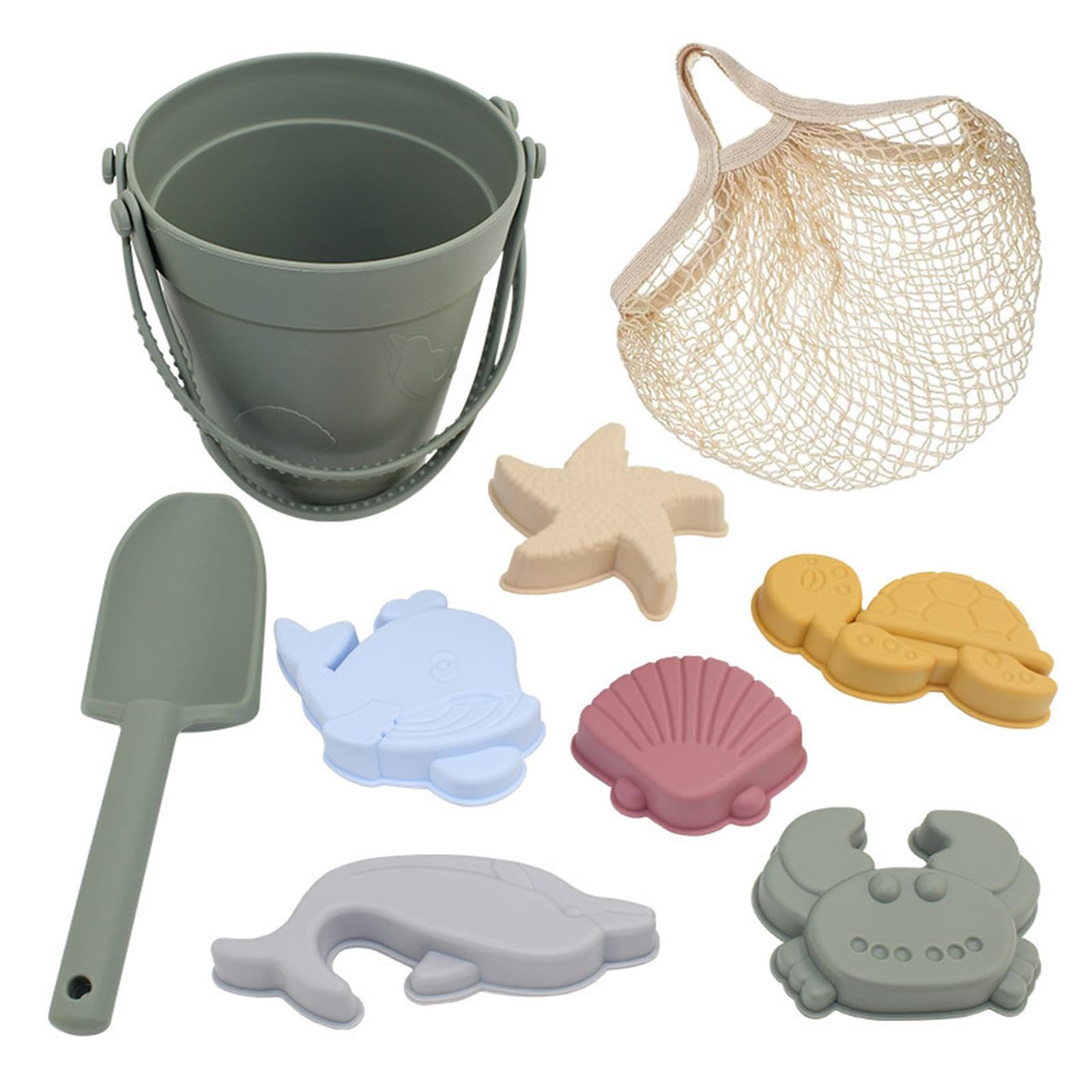 Jouets de Plage Seau Sable Silicone Moules Marin Sac de Transport Pratique et Adapté Aux Jeux Enfants Plein Plage Jardin En Toute, Vert