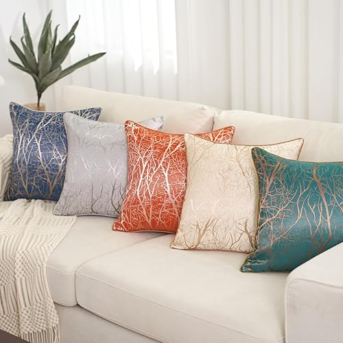 Miniatura 5 de Aeckself Funda de almohada moderna grande de 24 x 24 pulgadas, diseño de ramas de árbol de color beige y marrón, funda de almohada decorativa