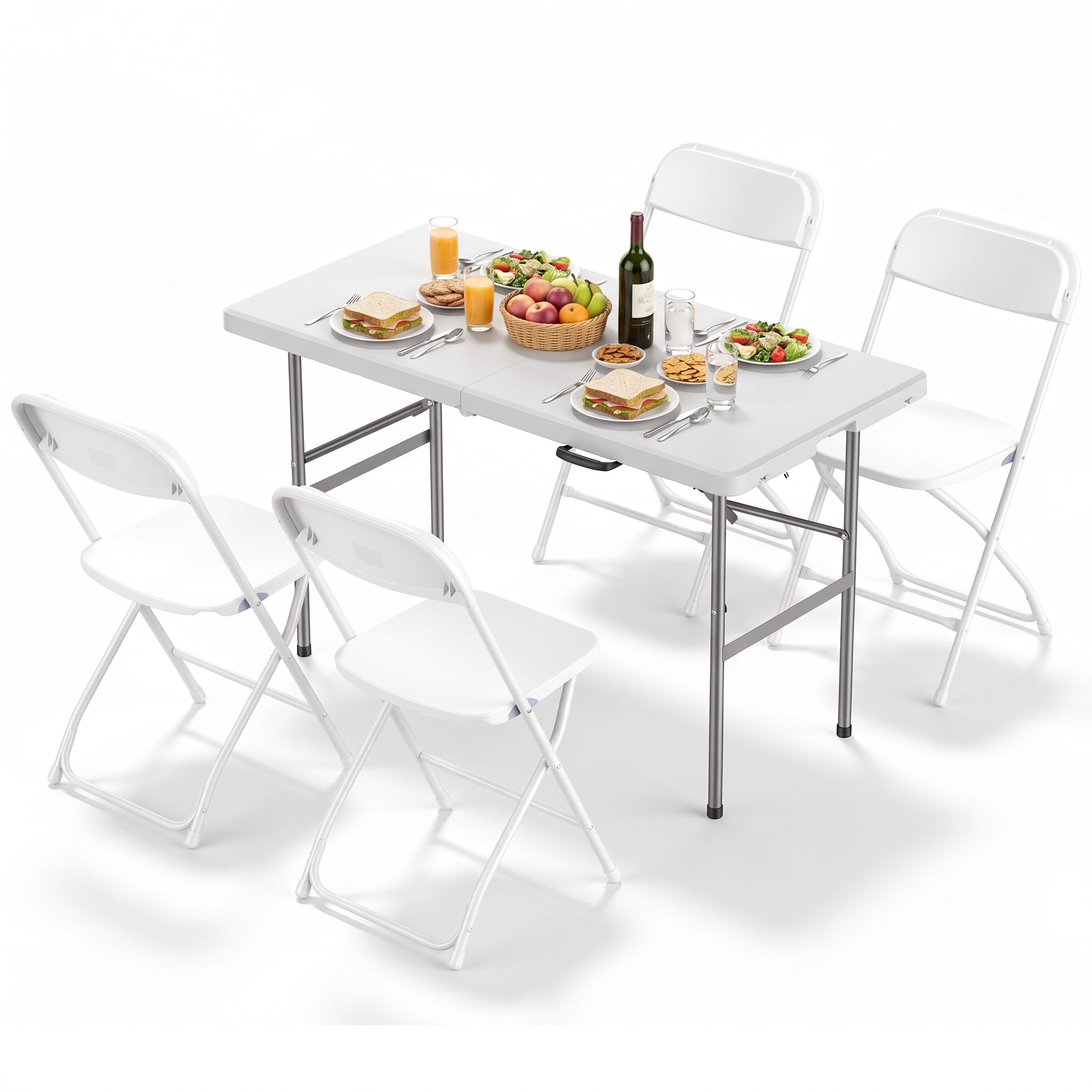 View 1 of **TABLE ONLY** Sweetcrispy 8 FT Folding Picnic Table Set with 10 Chairs