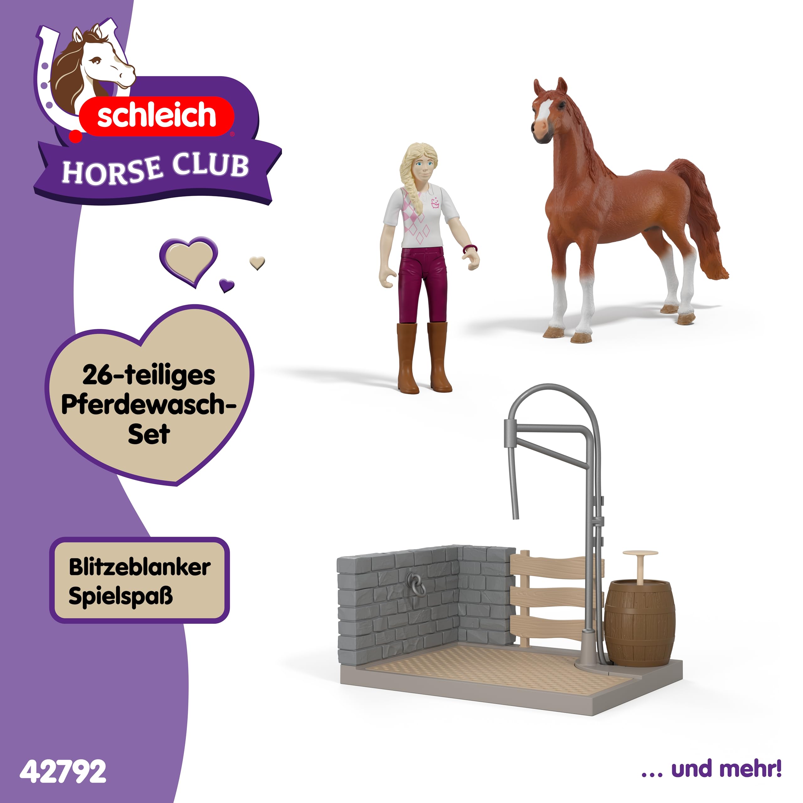 SCHLEICH Horse Club | Sofia’s Pferdewaschplatz 42792 | Spielset mit echtem Wasser, Pumpe, Pferd, beweglicher Figur & Zubehör | Pferdespielzeug & Geschenk für Mädchen und Jungen ab 5 Jahren | 26 Teile