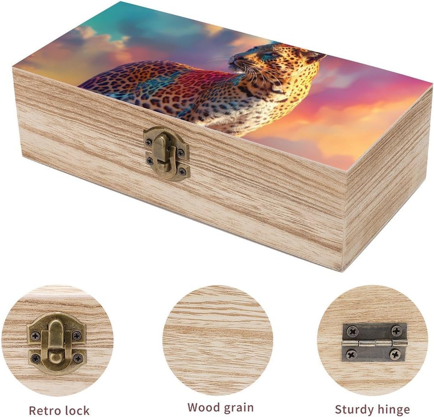 Leopard Funny Storage Boxes with Lid Wood Home Organizer image 3