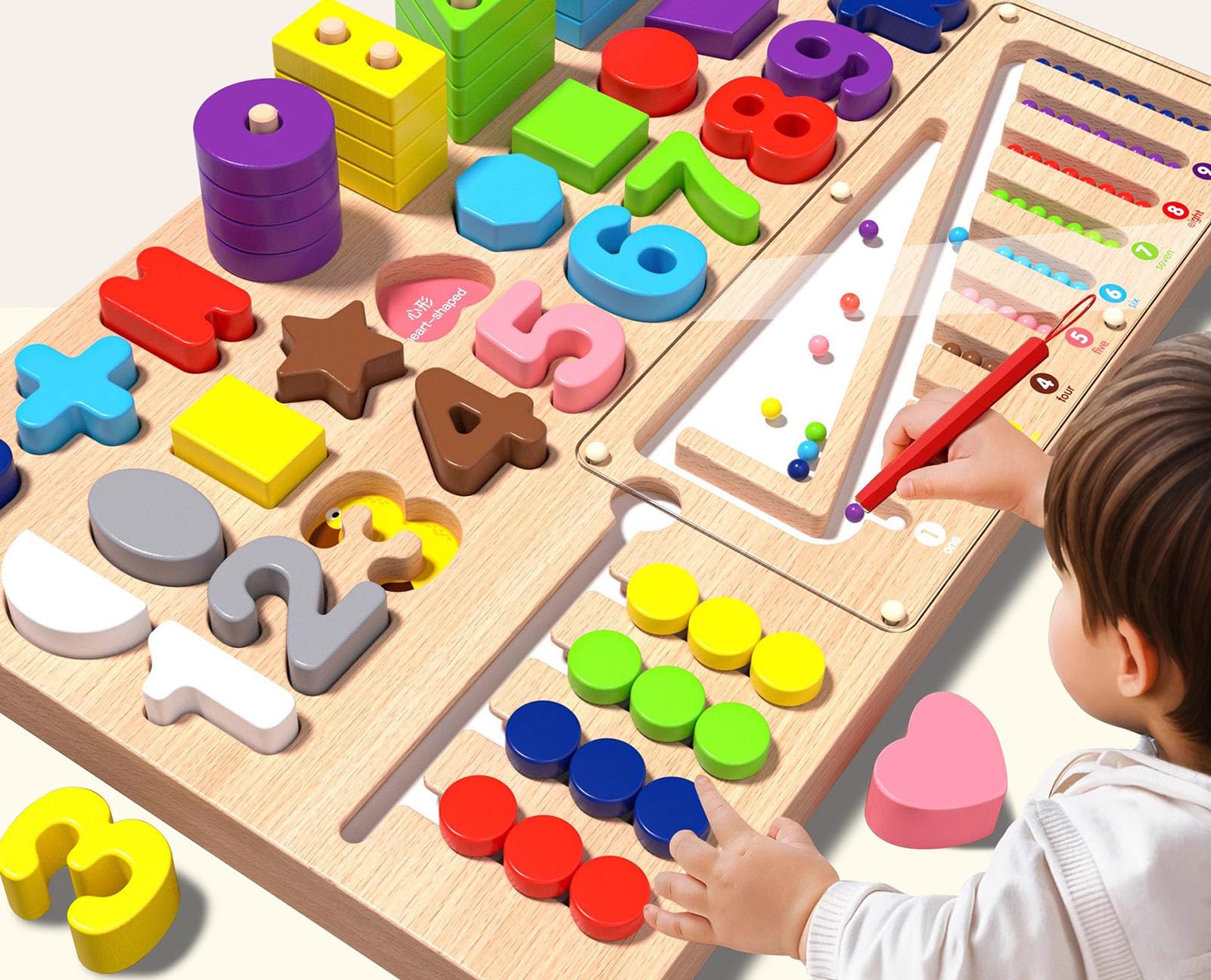 Hölzernes Montessori-Mathematikspielzeug Formensortier- und Zahlenzuordnungspuzzle mit magnetischem Labyrinth