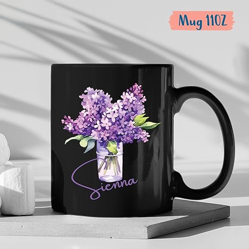 Miniatura 4 de Taza de cerámica de flores, taza de cerámica de flor lila personalizada, regalos de taza lila para propietario de jardín de flores, regalos de taza