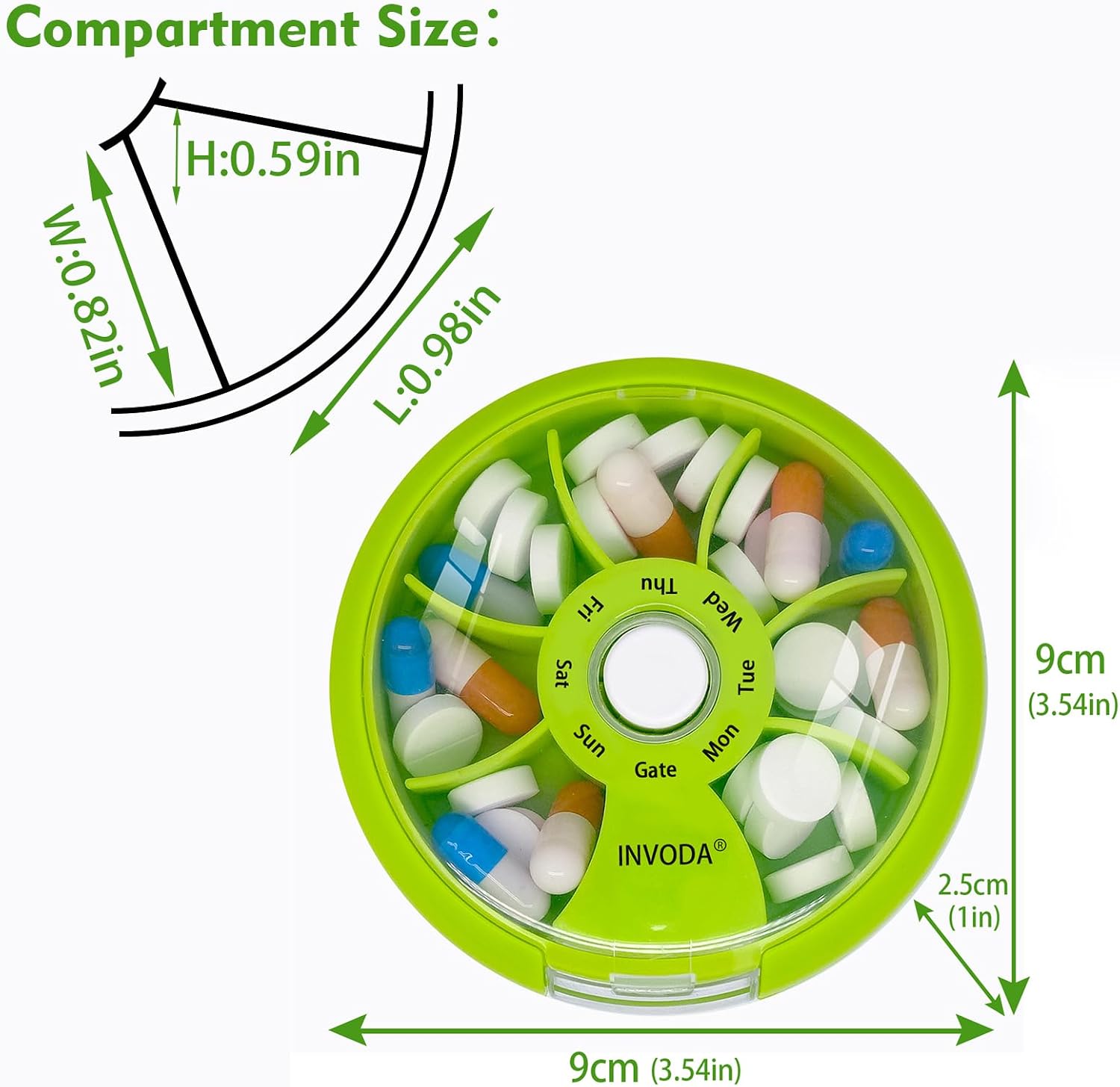INVODA Weekly Pill Organizer 7 Compartment Rotating Pill Box for Daily image 5