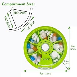 INVODA Weekly Pill Organizer 7 Compartment Rotating Pill Box for Daily Medication & Vitamins - Portable Travel Pill Case Fish Oil Supplements Vitamins Organizer (Orange)