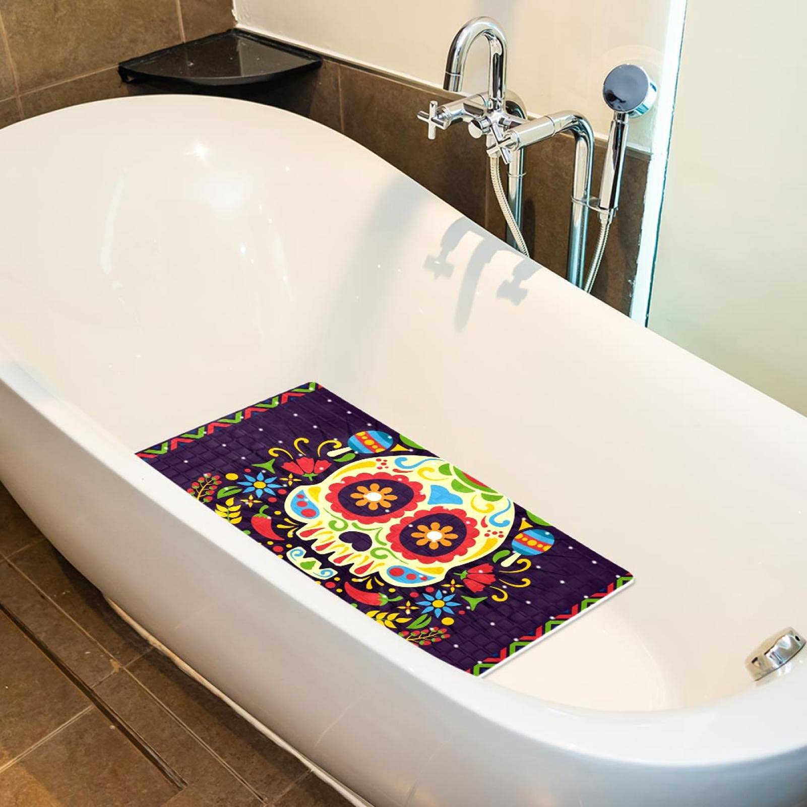 Schöne rutschfeste Badematten mit Totenkopf-Motiv, für Badezimmer, rechteckige Badewanne, maschinenwaschbar, 39 x 70 cm