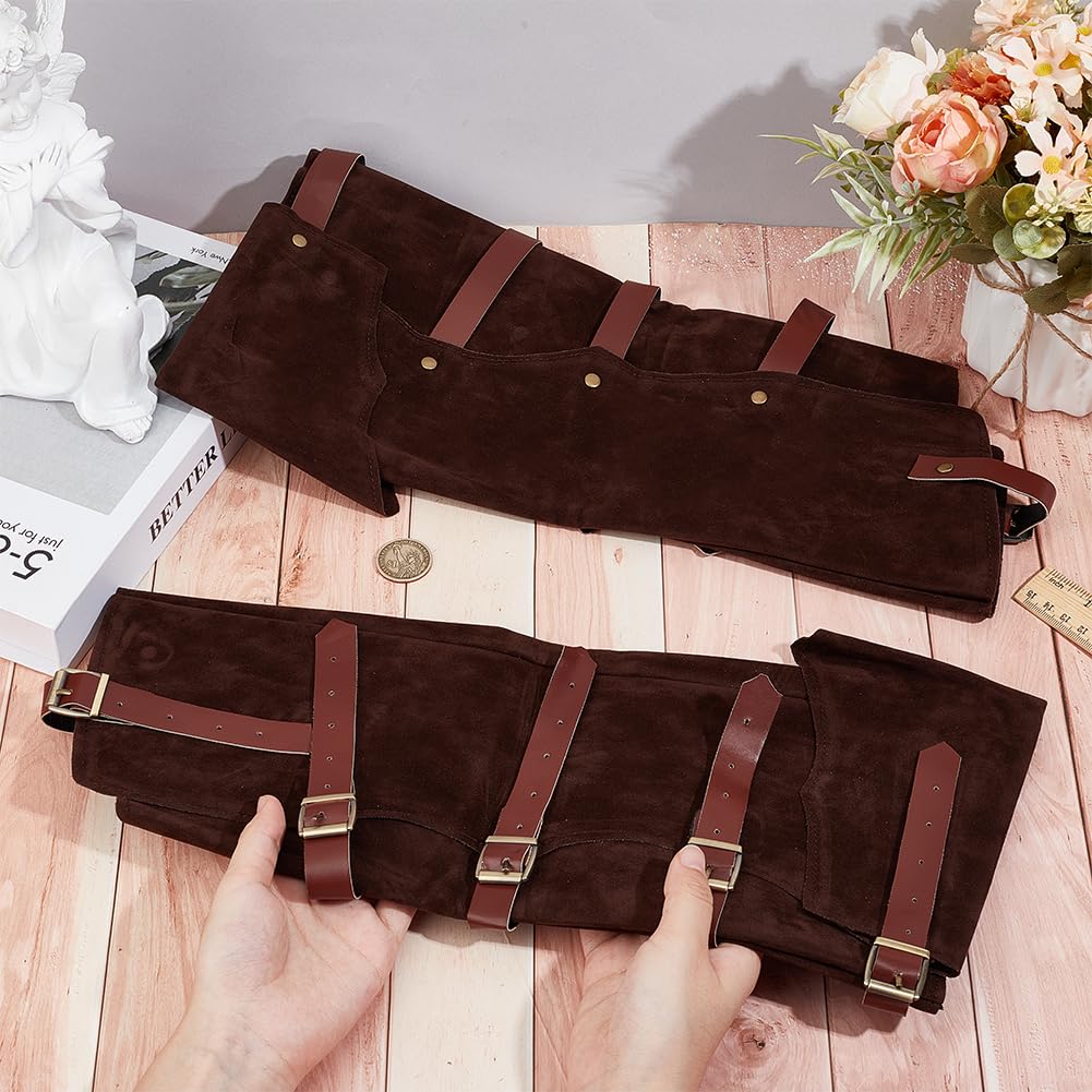 GORGECRAFT 2 Stück Piraten Beinschützer Gamaschen Steampunk Mittelalter Stiefelüberzüge Renaissance Cosplay Kunstleder Beinwärmer Wraps Schuhüberzug Für Stiefel Halloween Kostüm Ritter Kokosnussbraun