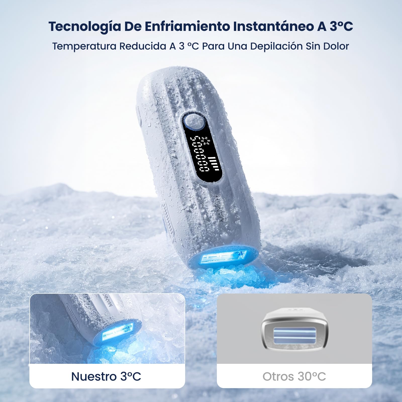 MANKIW Depiladora IPL Luz Pulsada con Enfriamiento, 500000 Pulsos | Depiladora IPL con enfriamiento, 5 niveles y 500000 pulsos para piernas, axilas, bikini y uso cómodo en casa