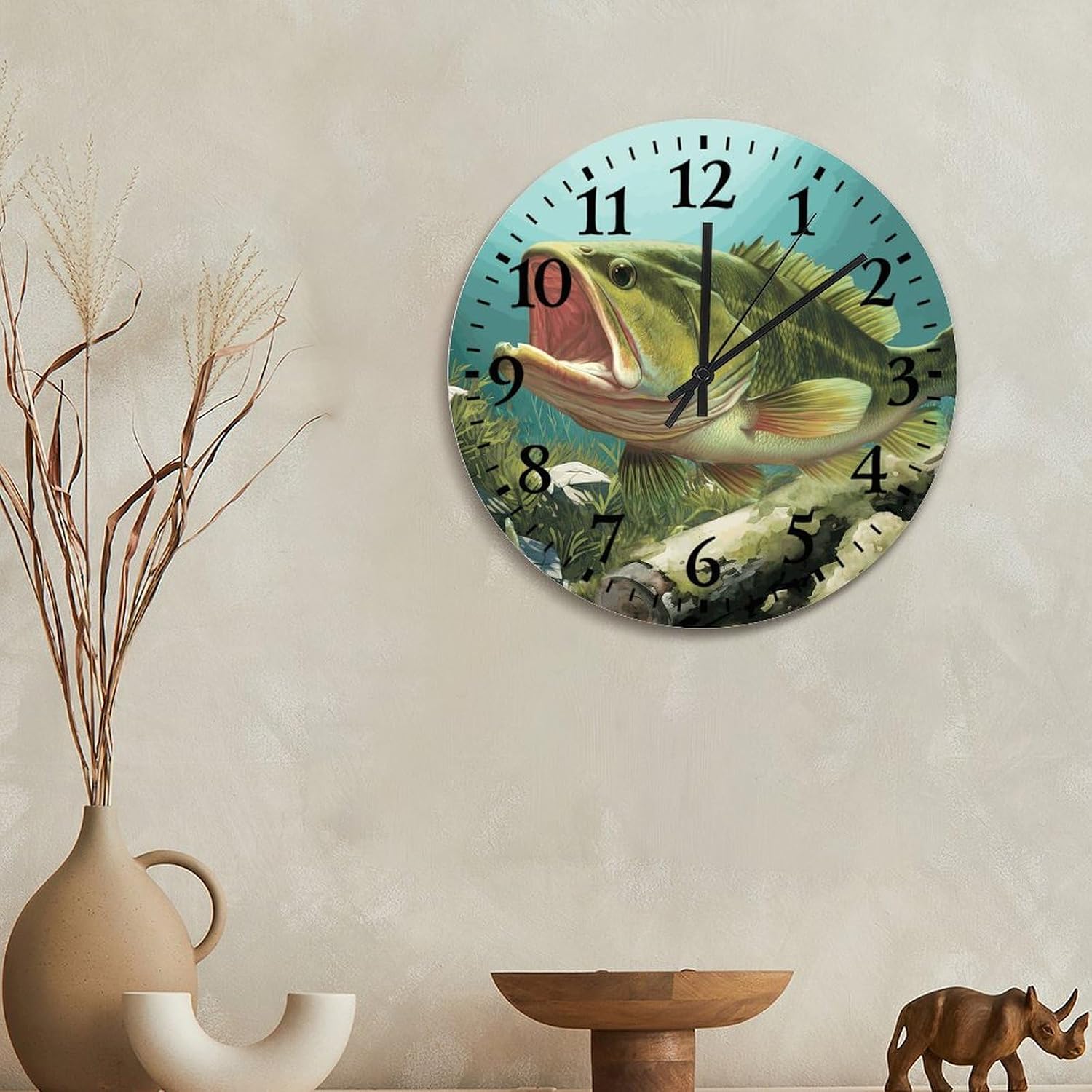 Vintage Fish Wall Clock Fish 15 Inch Round Wall Clocks Battery Operated Quiet Non-Ticking Farmhouse Modern Wall Decor for Kitchen Living Room Bedroom Office