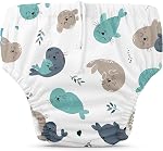 Charlie Banana Reusable Swim Diaper, Washable, Adjustable Drawstring Diaper for Baby Girls Boys, Reusable, Washable, Waterproof Fit to Prevent Leaks - The Whale on White, Size M (16-28 lbs.)