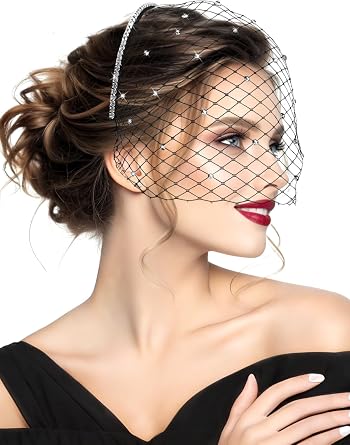 Jansun Black Veil Mesh Veil Headband 1920s Headpiece Birdcage Veil Bridal Wedding Tea Party Fascinator Veil for Women