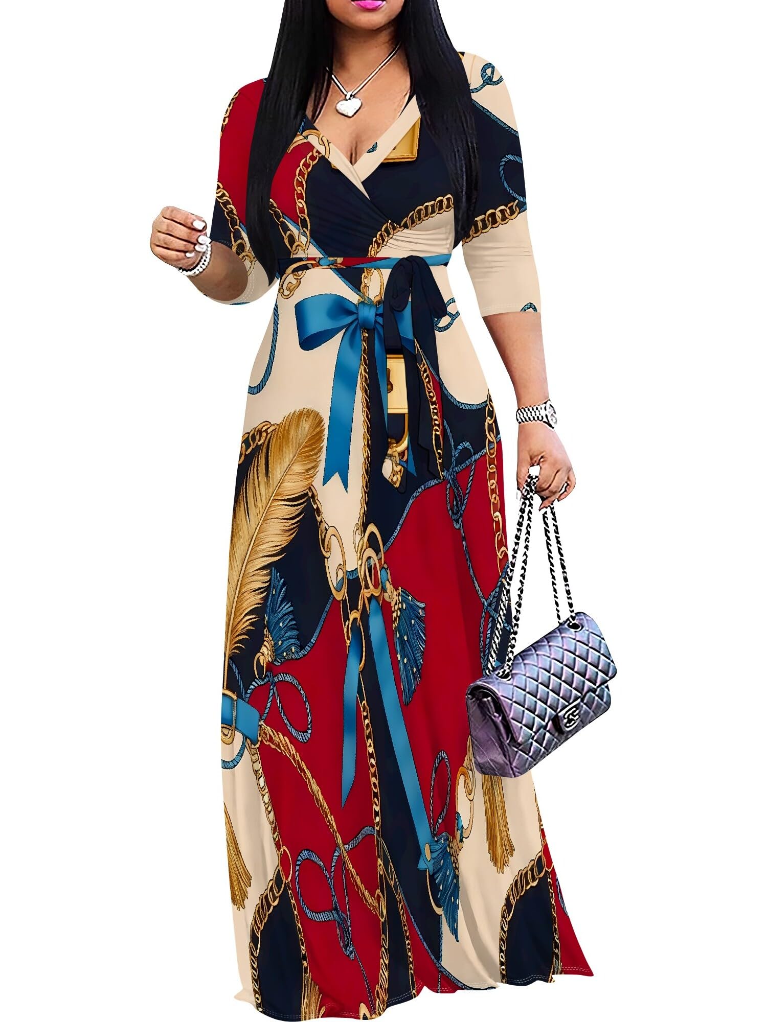 PinkPatty Plus Size Maxi Dress for Women 3/4 Sleeve Casual Long Dress