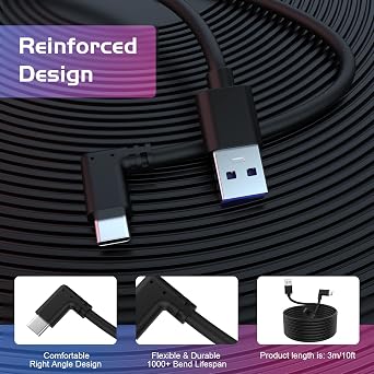 VR Link Cable Compatible with Oculus/Meta Quest 2/3/Pro Accessories and PC/Steam VR, High Speed Data Transfer & Fast Charing, for VR Headset and Gaming PC, 10ft