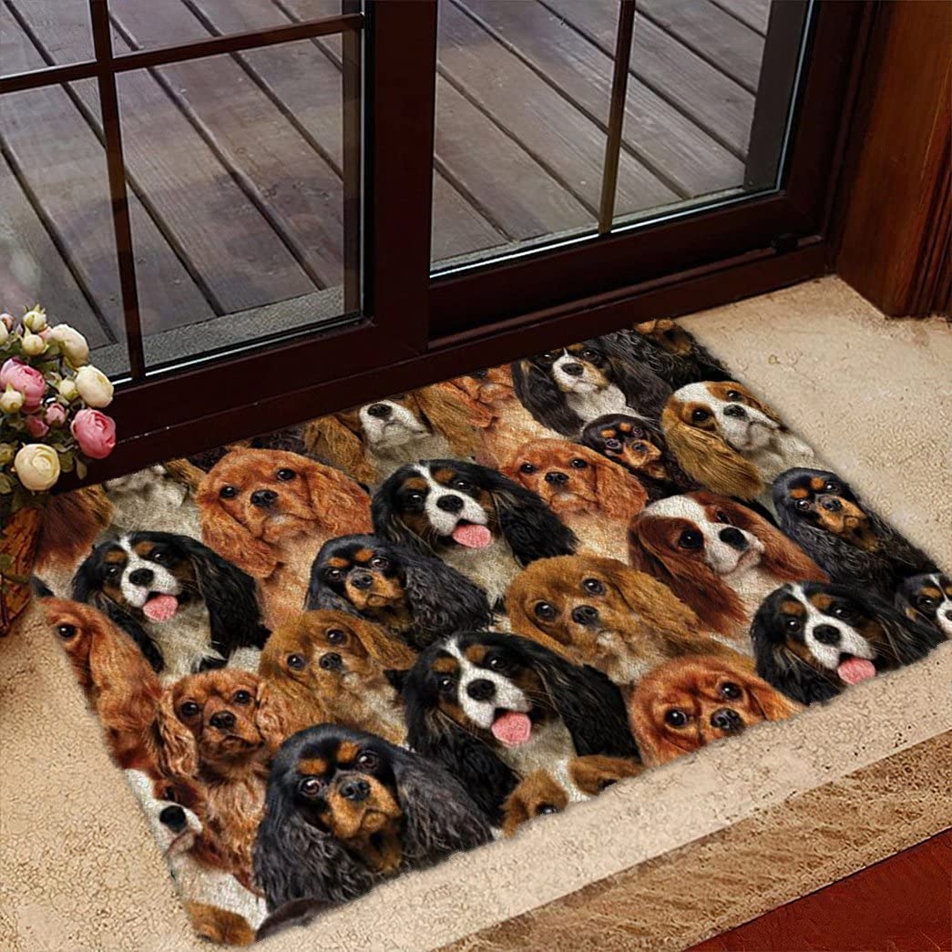 Bioputty Animal Door Mat Indoor Entrance Print Welcome Flannel Funny A Bunch of Cavalier King Charles Spaniels Doormat Home Decor Housewarming Gift 18X30 Inch