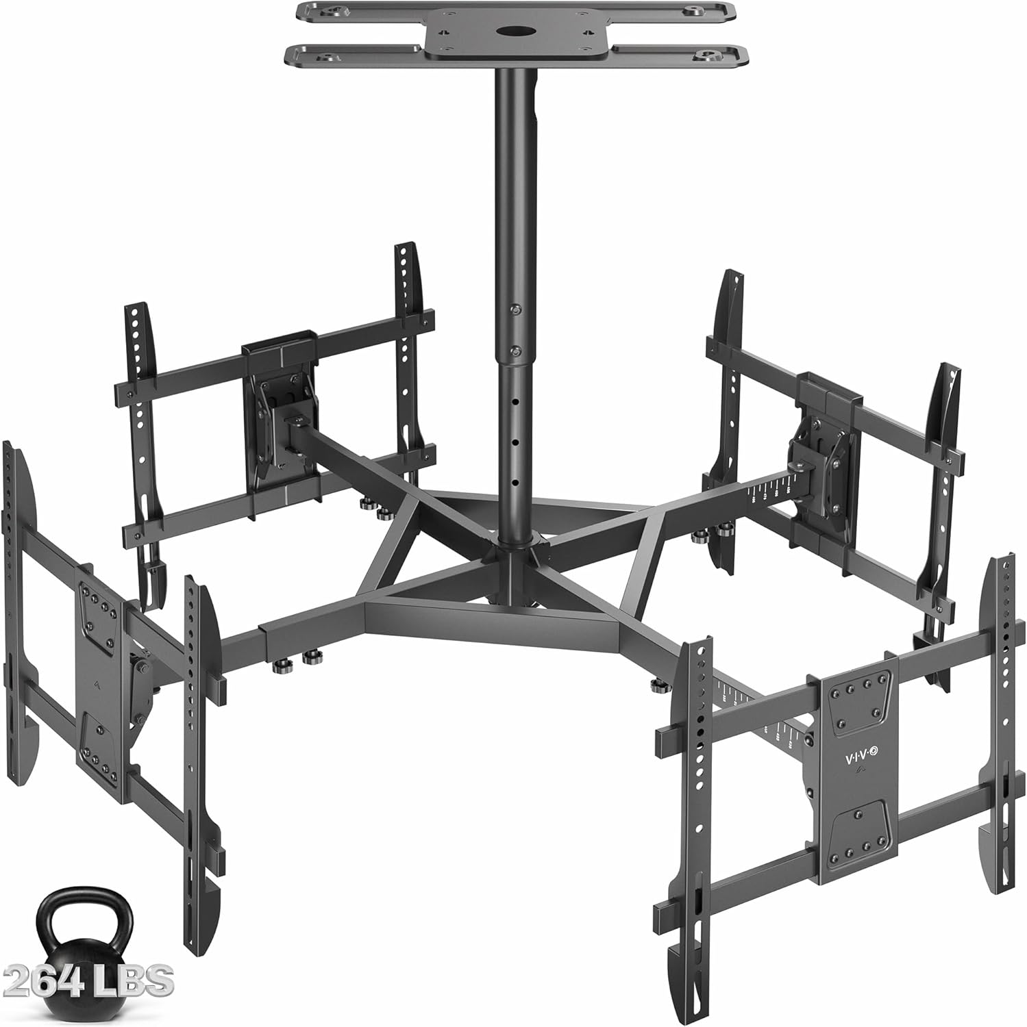 VIVO Quad-TV Ceiling Mount for 32 to 50 inch Screens, Heavy Duty Full Motion Menu Board, Digital Signage Mount for 4 TVs, 2.5ft Extension Pole, Max VESA 400x400, 264 lbs Capacity, Black, MOUNT-VC450