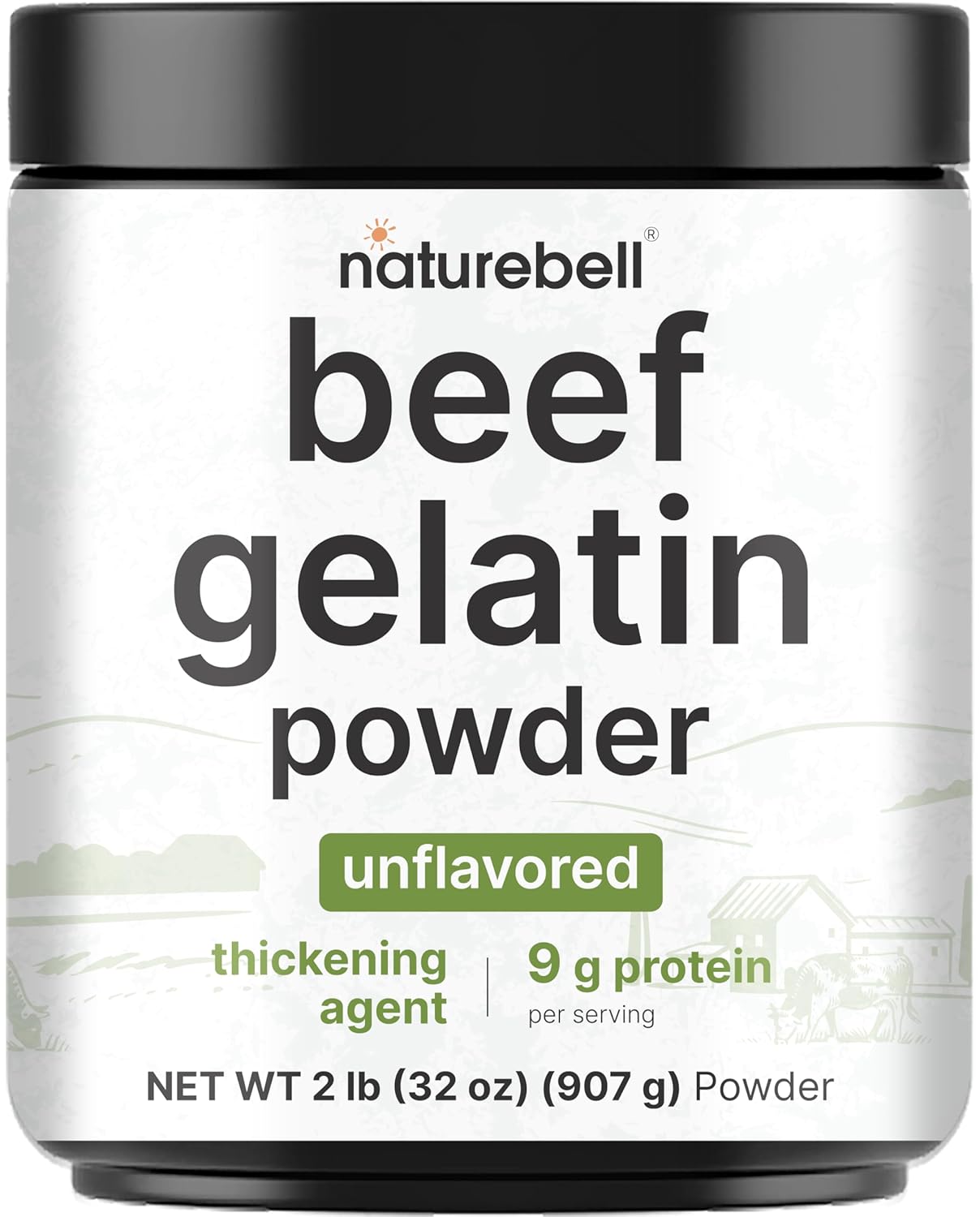 NatureBell Beef Gelatin Powder, 2 lb – Unflavored Bovine Gelatin – Natural Thickening Agent for Cooking, Baking, Gummies & Desserts – 9g Protein Per Serving – Gluten, Soy & Dairy Free