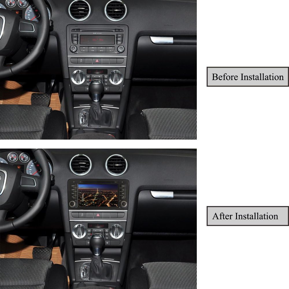 Android 7.1 Car Stereo 7" In Dash Autoradio 2 Din Head Unit RAM 2G GPS Navigation with DVD Player for Audi A3 2003-2010 Support Steering Wheel Control, Bluetooth (with Rear-view Camera and DVR)