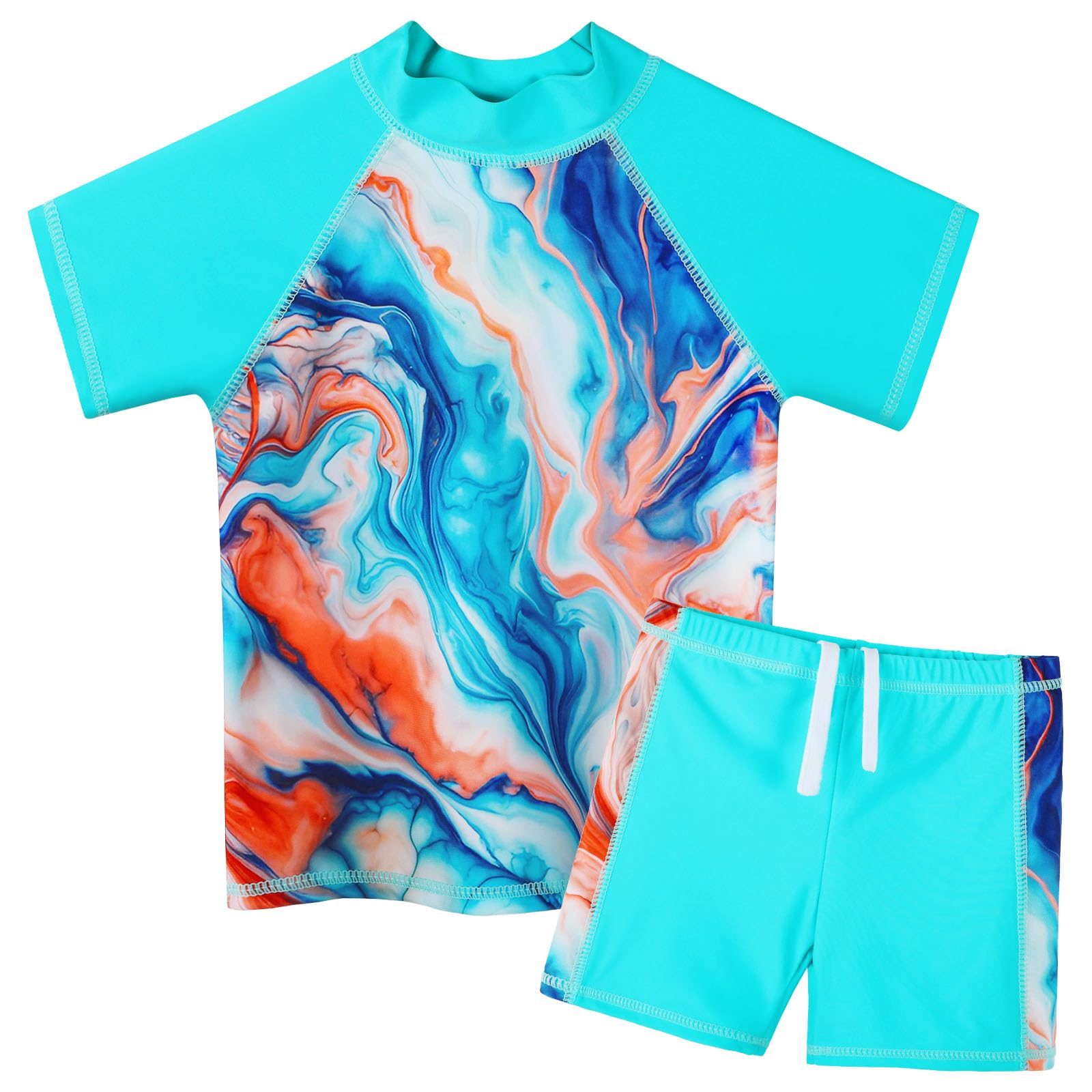 BAOHULU Girls Short Sleeve Swimsuit Two Piece Floral UPF 50+ Rash Guard
