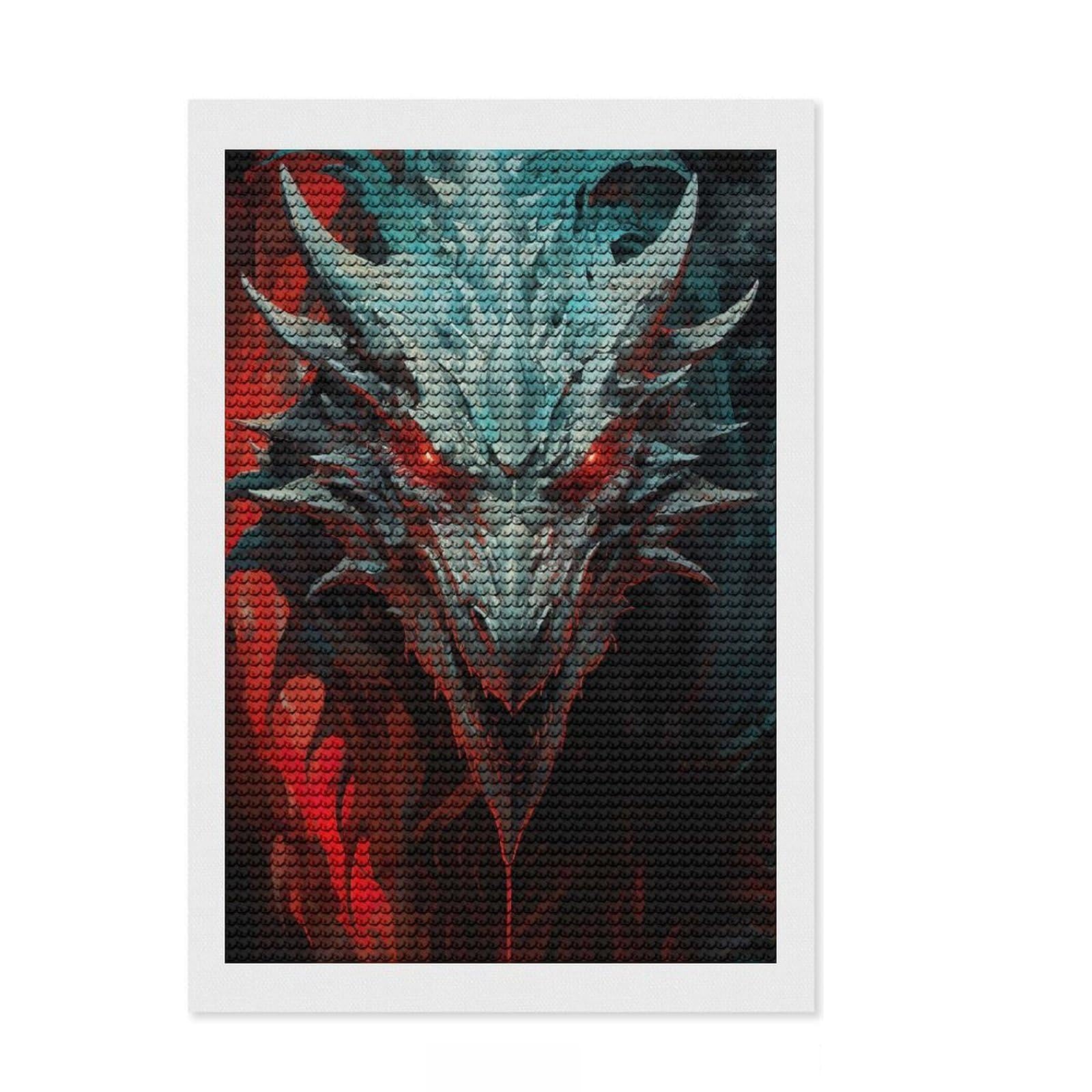 Junmoney Cyan Red Dragon Diamond Art Canvas 8"x12", Birthday Gift, for Adults, Creative Leisure Activity, Aesthetic Room Decor