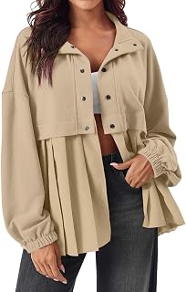 Women's Oversized Sweatshirt Dress Jacket Long Sleeve Button Down Pleated Patchwork Lined Hoodie Womens Fall C