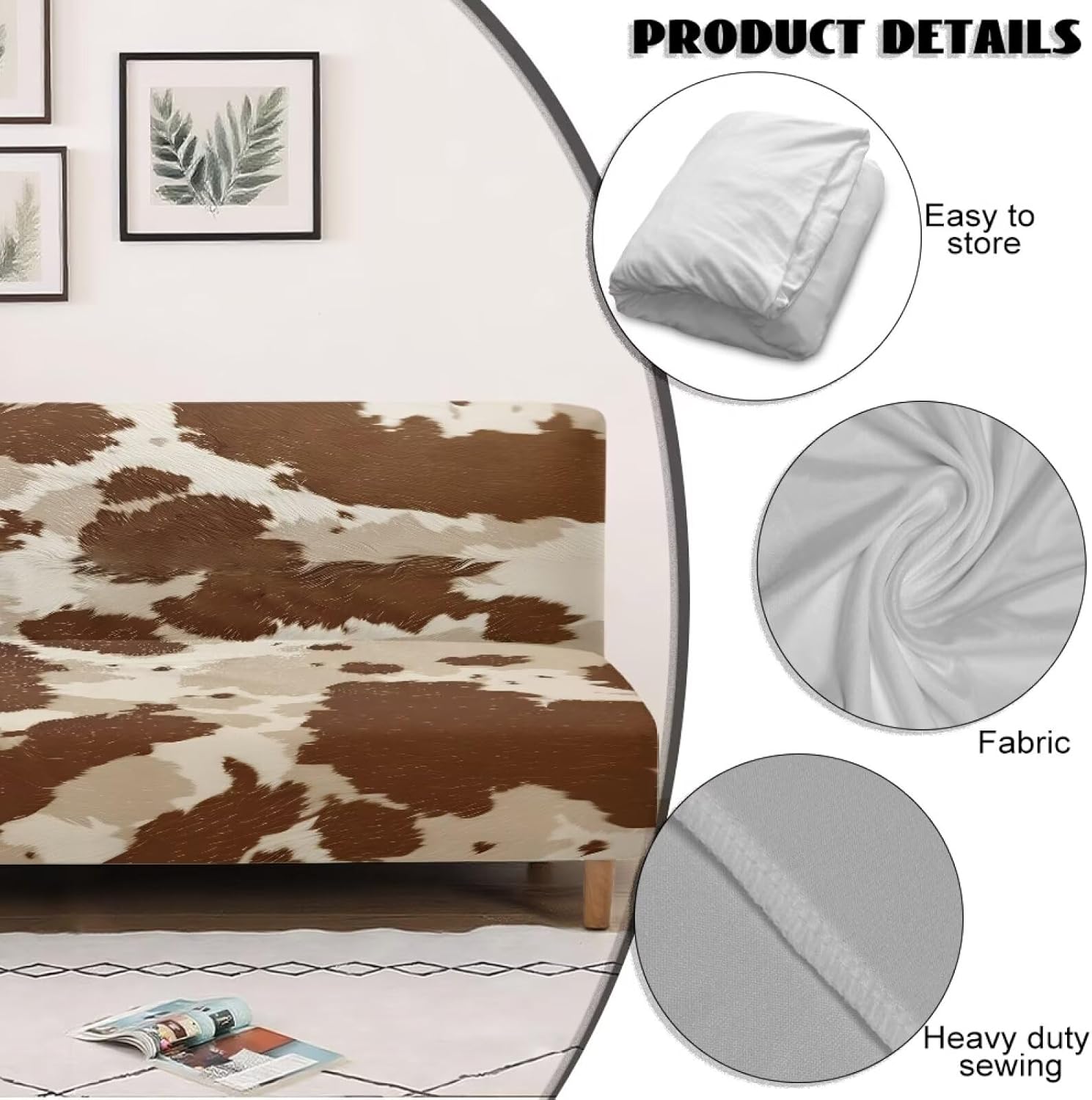 Cow Print Futon Cover Armless Sofa Covers Waterproof Armless Futon Bed Cover for Pets Washable Sofa Bed Slipcover Protector for Living Room Gift for Holiday