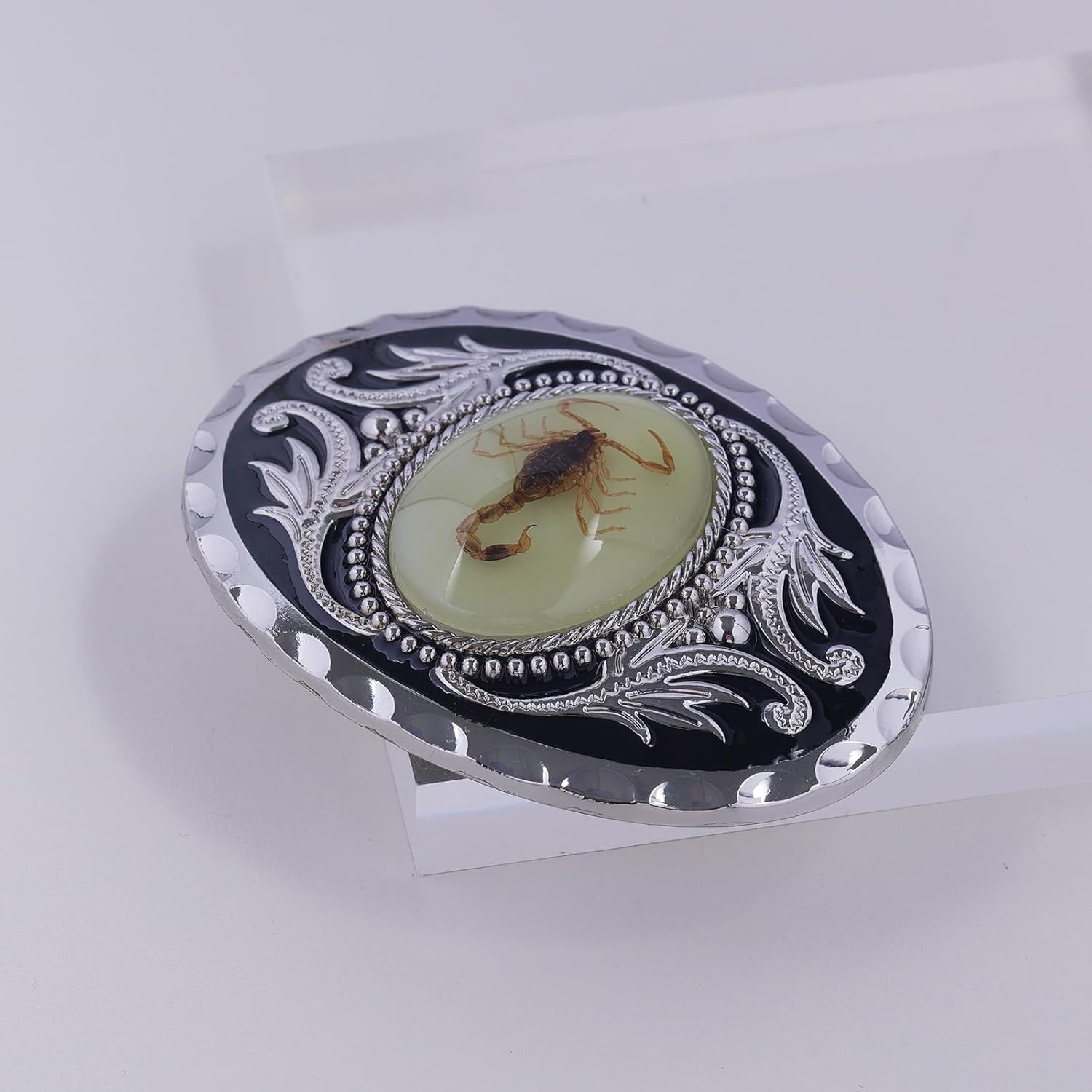 LAXPICOL Vintage Cool Novelty Oval Stone Belt Buckle For Men Western Cowboy Buckle Silver Tone - Image 3