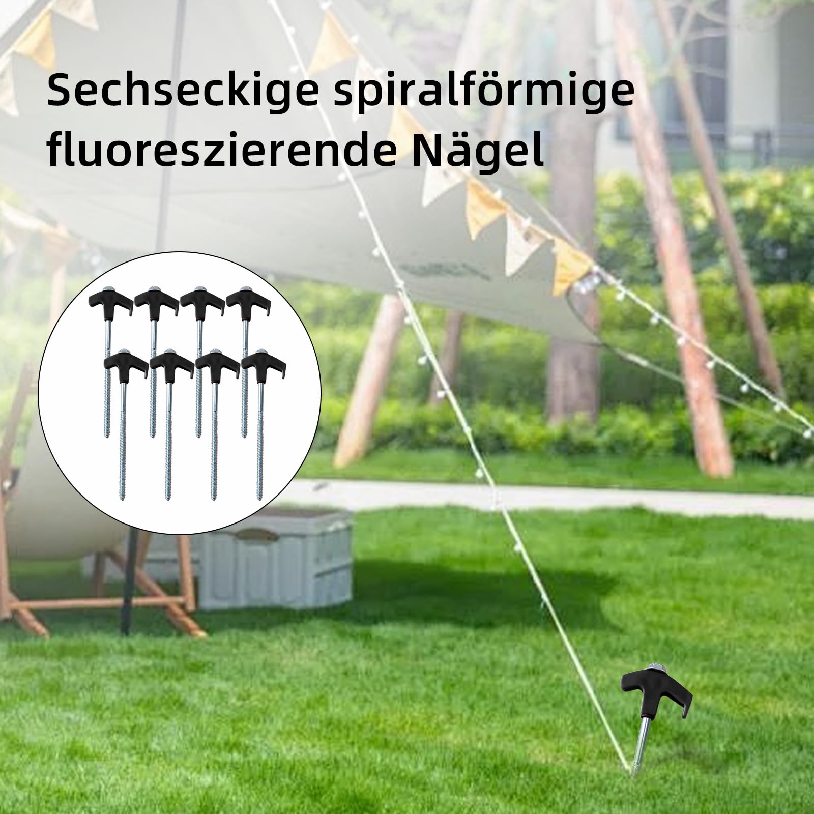 Piquets De Tente AURIVEE – Lot De 12, Filetage Rotatif, Adaptateur Visseuse, Extracteur, Acier 20 Cm
