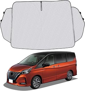 新型 セレナ C27 サンシェード SERENA c27 車種専用 フロントガラス用 サンシェード カーシェード シェードカーテン UVカット 日よけ 遮光 断熱 マルチサンシェード 紫外線カット 高密度生地 日差し 折り畳み式 車中泊 プライバシー保護 アクセサリー カスタム パーツ（フロント&三角ガラス一体式）