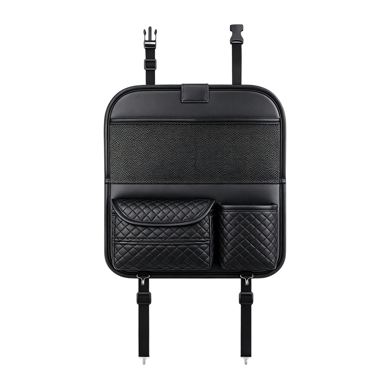 Organizer per sedile posteriore per auto, anti-fuoriuscite, con porta | Organizer posteriore con portabicchieri per telefono, bevande, viaggi su strada, vacanze in famiglia e pendolari