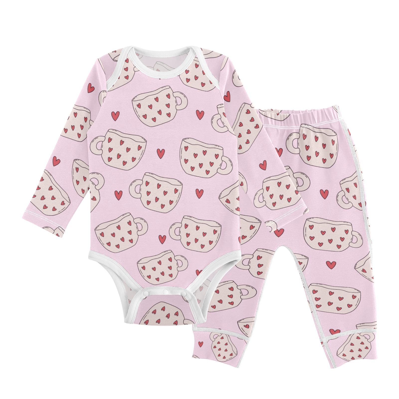vvfelixl Baby Bodysuits Pants Sets Ceramic Cup Coffee Tea Long Sleeve Baby Onesie Clothes for Boys Girls 3-6M