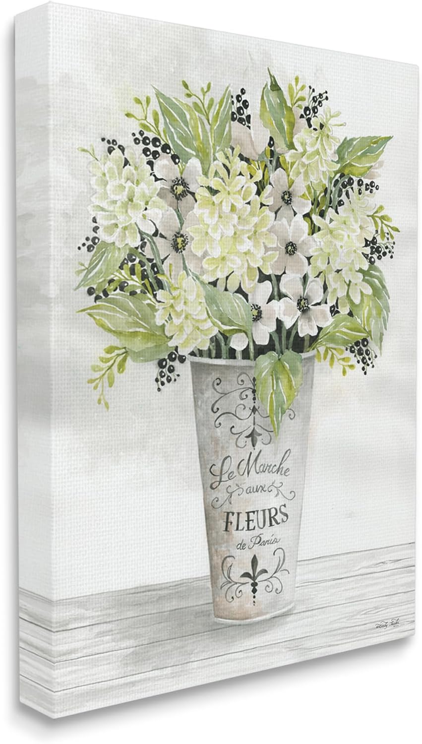 Stupell Industries French Floral Greenery Bouquet Parisian Charm Flowers Canvas Wall Art Design by Cindy Jacobs, 16 x 20, Gallery Wrapped Canvas